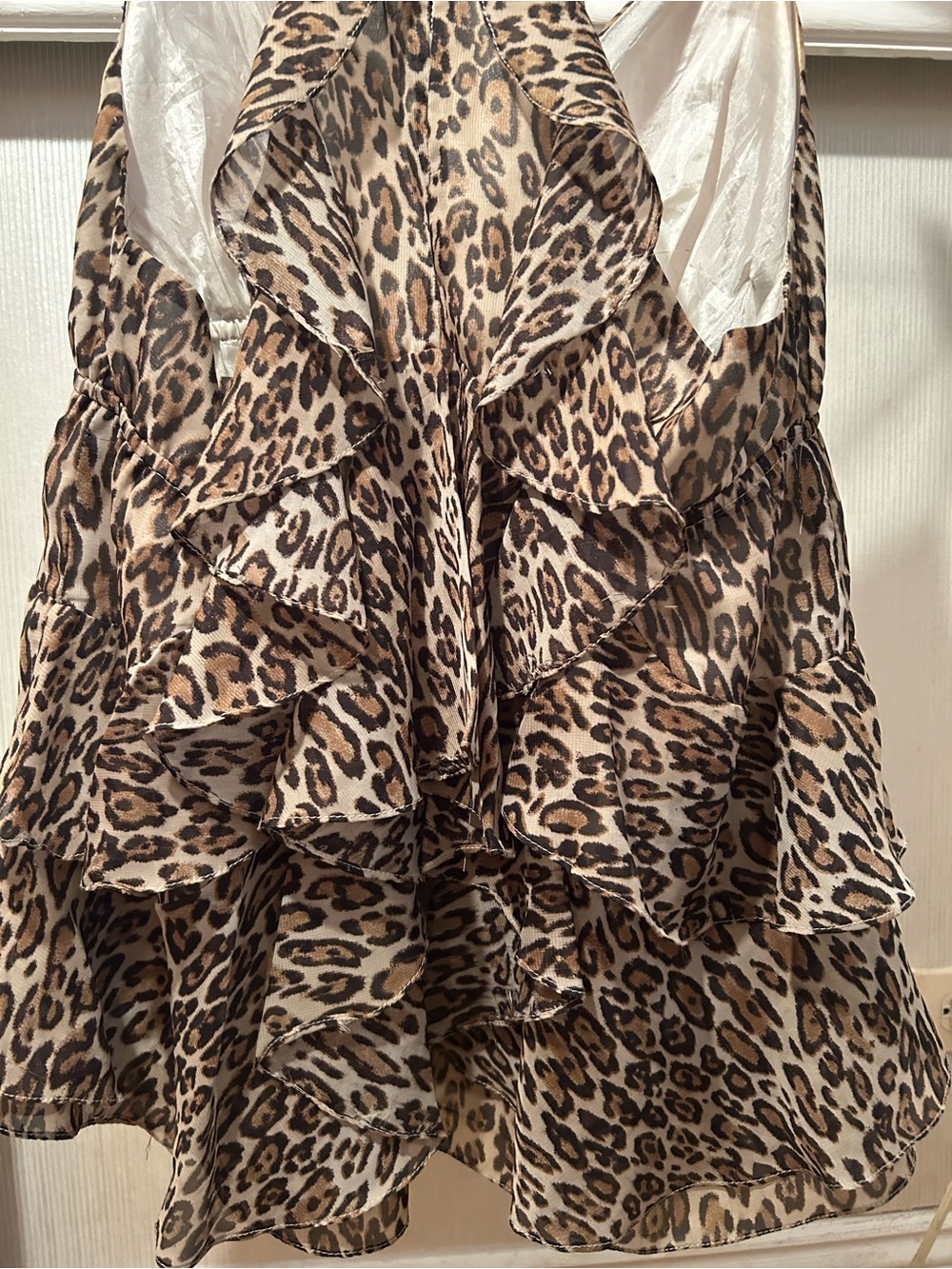 Ark & Co Leopard Print Ruffle Halter Tank - Tan Black